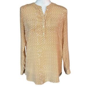 Lucky Brand Size XS Popover Top Blouse Silk Print Office Career